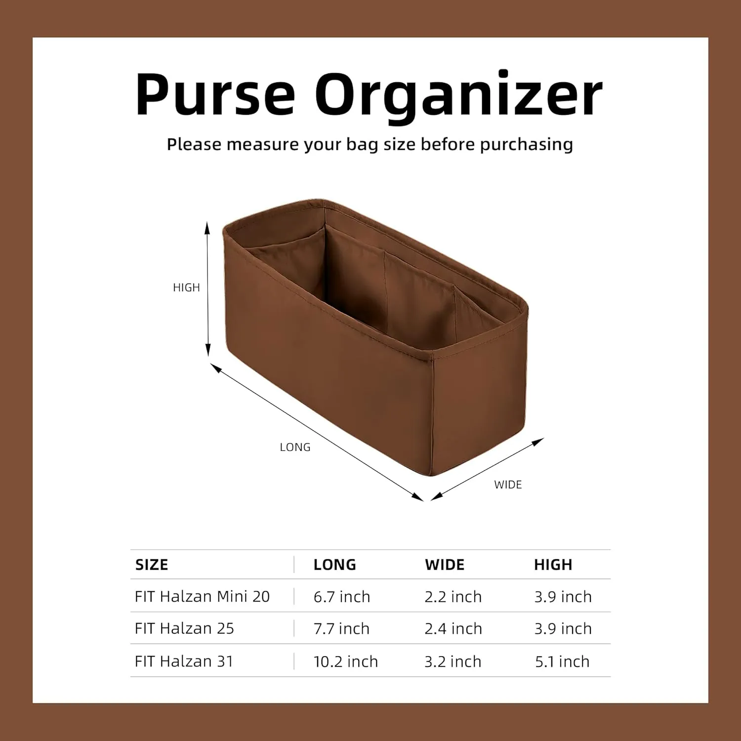 DGAZ Silk Purse Organizer Insert Fits Halzan mini20/25/31,Silky Smooth Bag Organizer，Luxury Handbag & Tote Shaper(Gold，Halzan mini20)