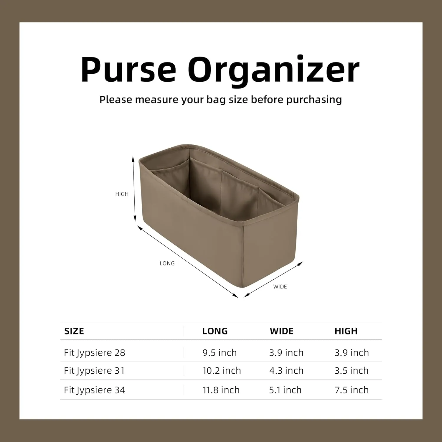 DGAZ Silk Purse Organizer Insert Fits Hermes Jypsiere Bags, Silky Smooth Bag Organizer，Luxury Handbag & Tote Shaper(Etoupe Grey,Jypsiere 28)