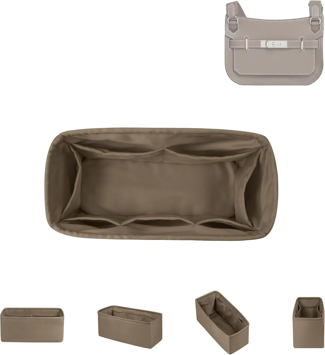 DGAZ Silk Purse Organizer Insert Fits Hermes Jypsiere Bags, Silky Smooth Bag Organizer，Luxury Handbag & Tote Shaper(Etoupe Grey,Jypsiere 28)