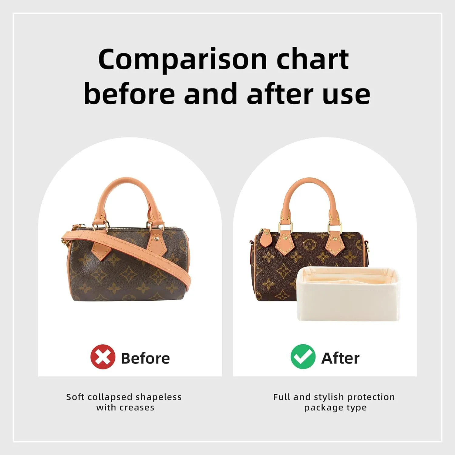 DGAZ Silk Purse Organizer Insert Fits LV Speedy 16/20/25/30/35/45 bags，Silky Smooth Bag Organizer，Luxury Handbag & Tote Shaper（Craie，New nano 16）