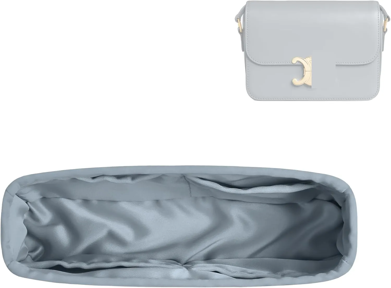 DGAZ Silk Purse Organizer Insert For Celine Triomphe Nano/Teen/Medium Bags,Silky Smooth Bag Organizer，Luxury Handbag & Tote Shaper(Blue Brume,Triomphe Teen)