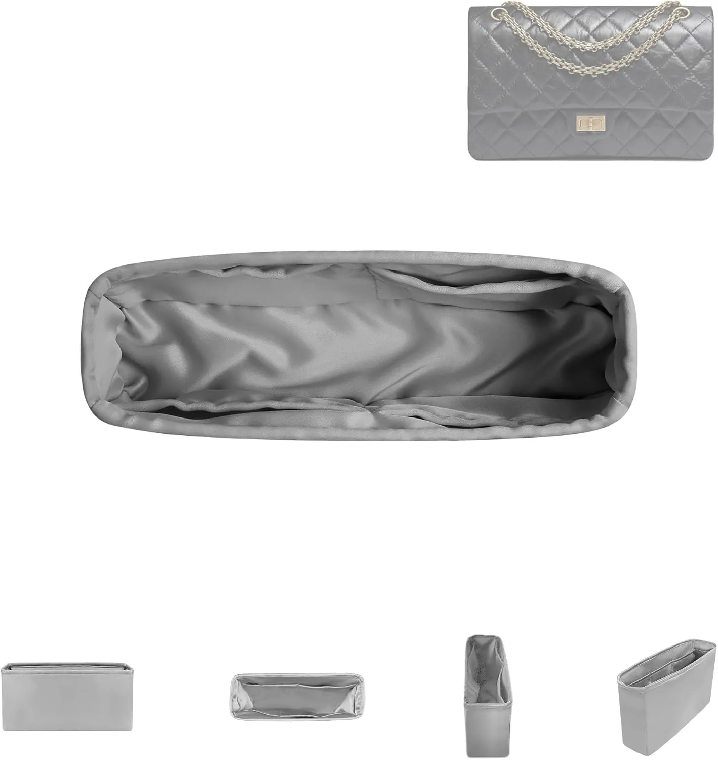 DGAZ Silk Purse Organizer Insert For Chanel 2.55 Bags,Silky Smooth Bag Organizer，Luxury Handbag & Tote Shaper(Pearl gray,2.55bag 24)