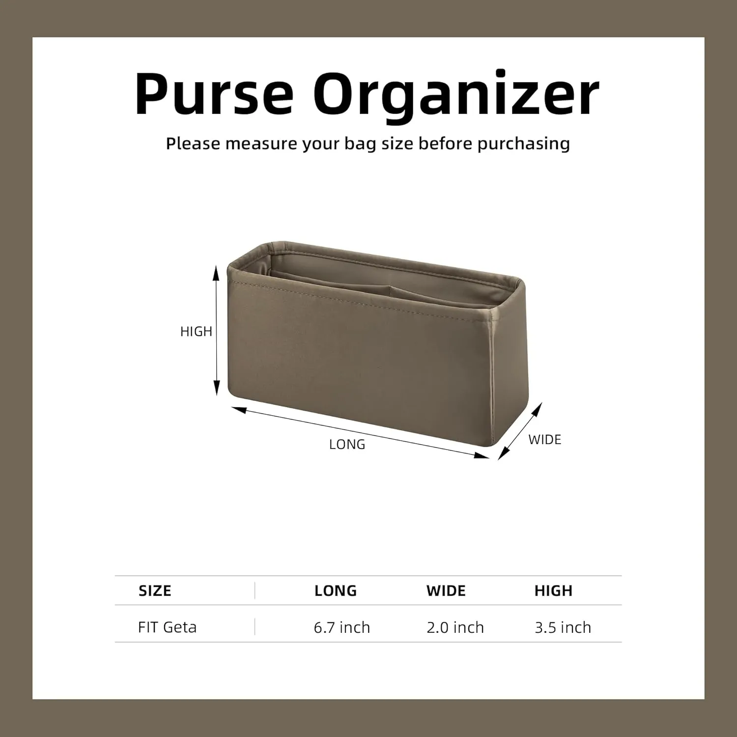 DGAZ Silk Purse Organizer Insert For Hermes Geta bags，Silky Smooth Bag Organizer，Luxury Handbag & Tote Shaper(Etoupe Grey)