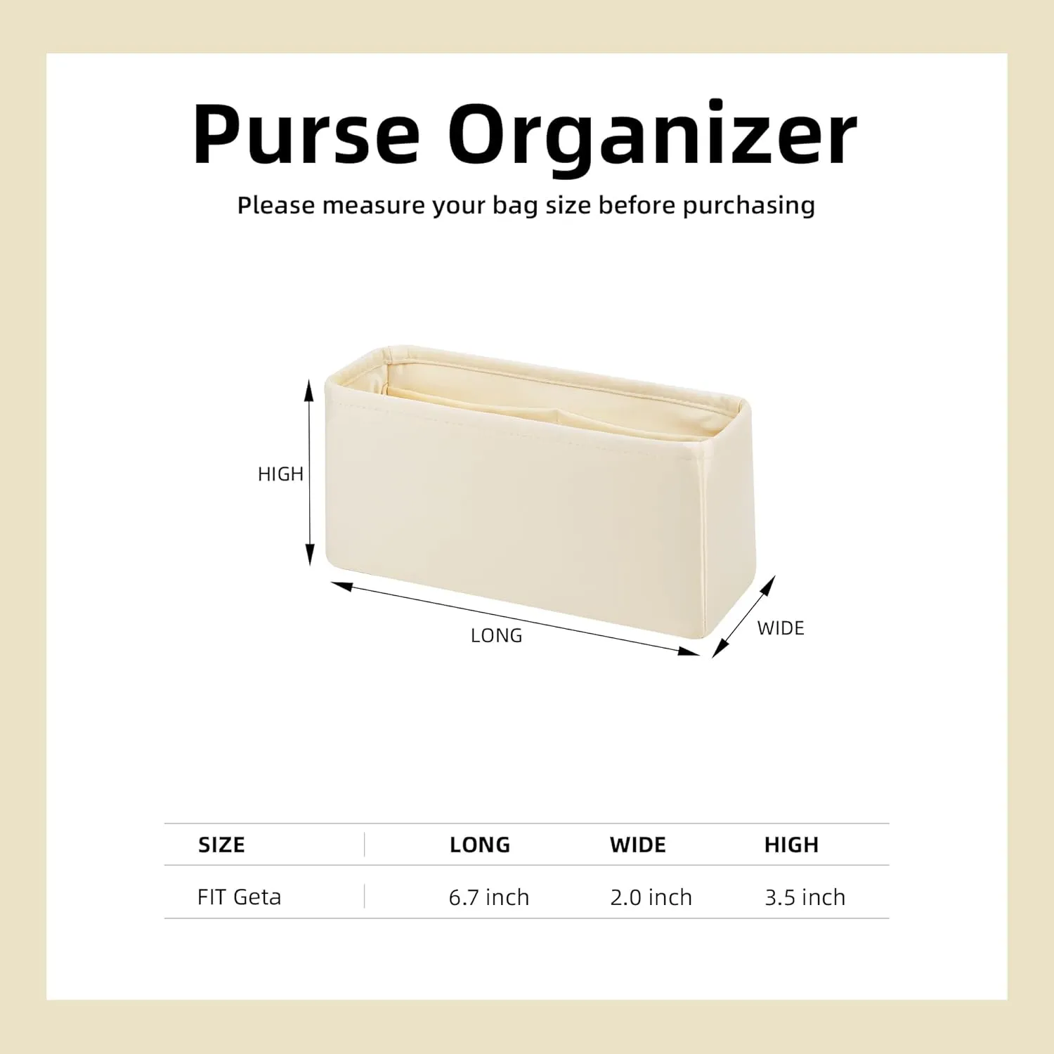 DGAZ Silk Purse Organizer Insert For Hermes Geta bags，Silky Smooth Bag Organizer，Luxury Handbag & Tote Shaper(Nata)