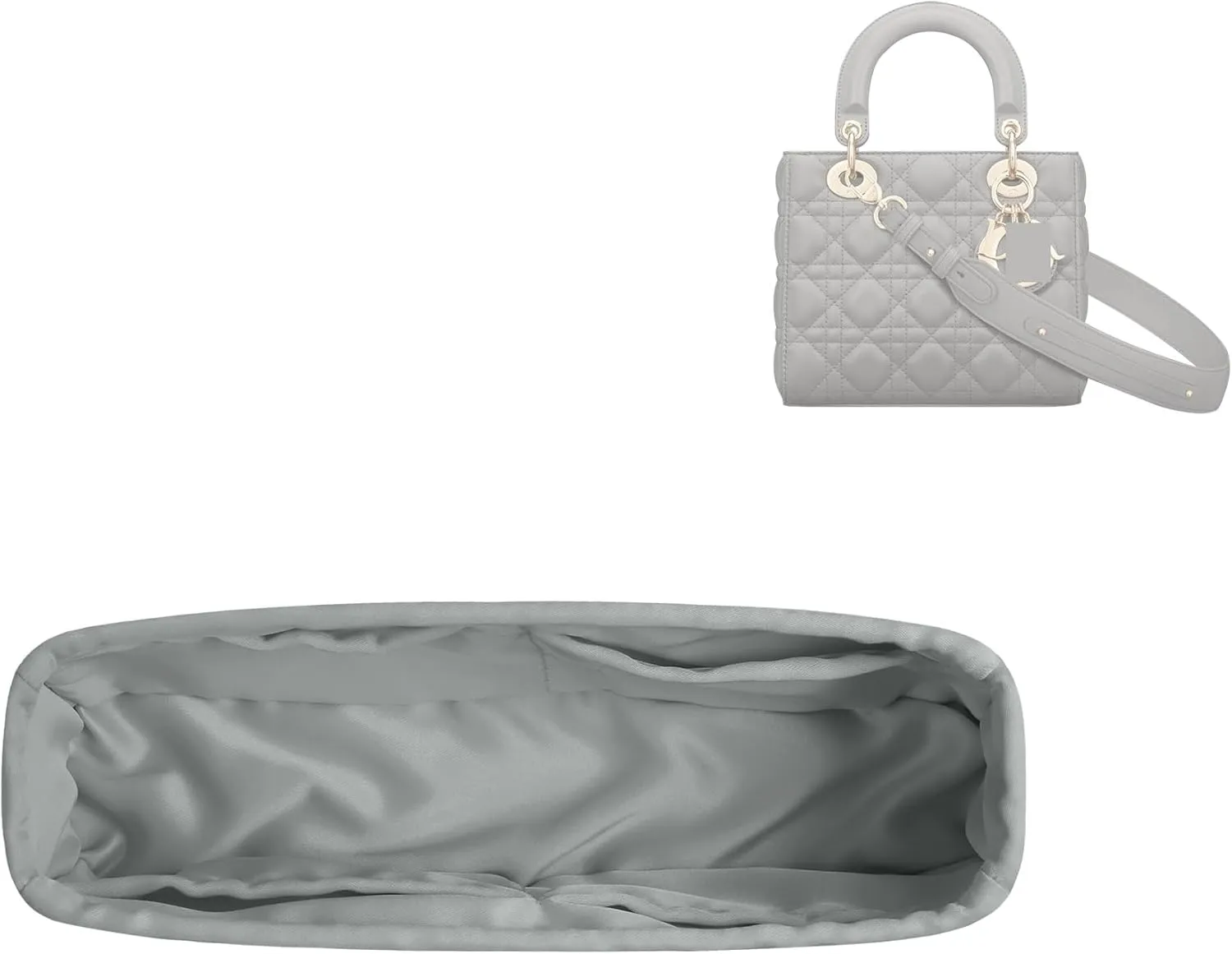 DGAZ Silk Purse Organizer Insert For Lady-Dior Micro/Mini/S/M/L bags，Silky Smooth Bag Organizer，Luxury Handbag & Tote Shaper(Pearl gray,M)
