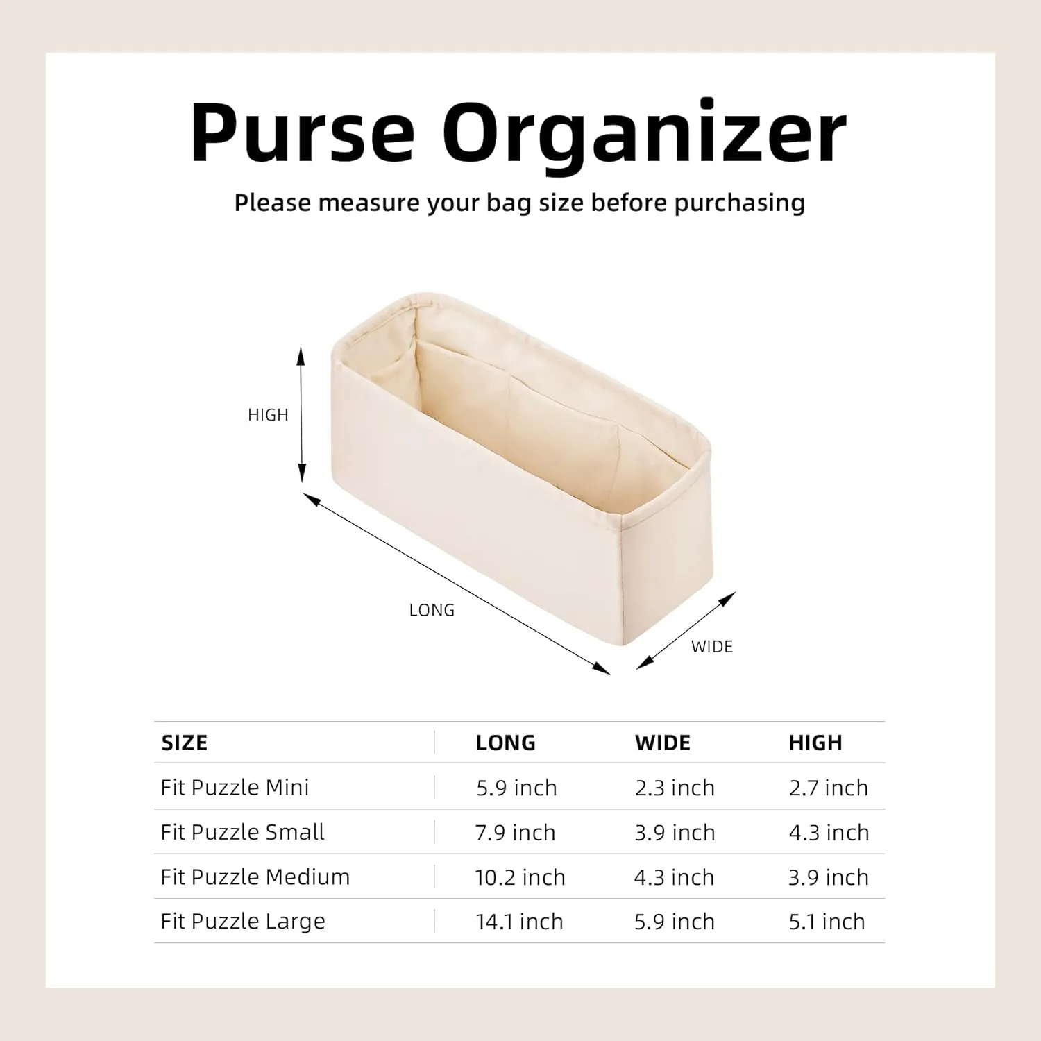 DGAZ Silk Purse Organizer Insert For Loewe Puzzle Bags,Silky Smooth Bag Organizer，Luxury Handbag & Tote Shaper(Craie,Small)