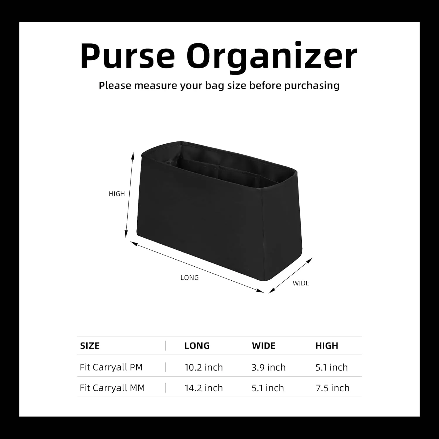 DGAZ Silk Purse Organizer Insert For LV Carryall PM/MM bag，Silky Smooth Bag Organizer，Luxury Handbag & Tote Shaper(Black,PM)