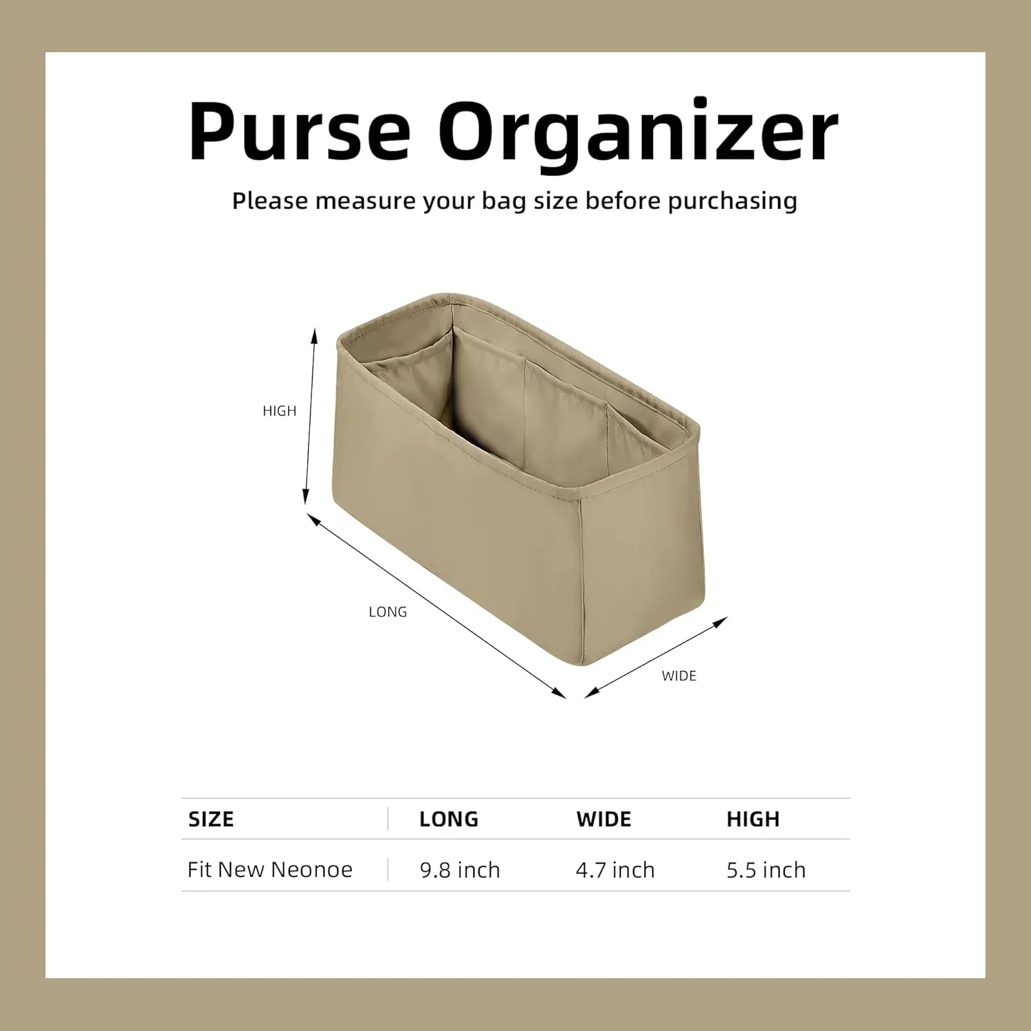 DGAZ Silk Purse Organizer Insert For LV Neonoe/New Neonoe bag，Silky Smooth Bag Organizer，Luxury Handbag & Tote Shaper（Champagne gold，Neonoe 2022 MM）