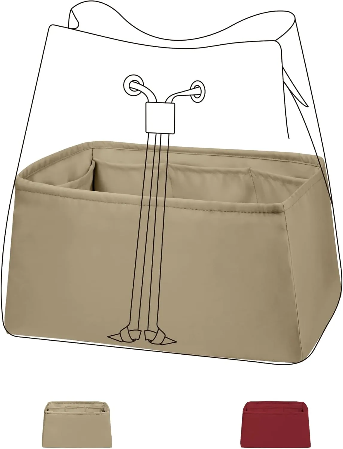 DGAZ Silk Purse Organizer Insert For LV Neonoe/New Neonoe bag，Silky Smooth Bag Organizer，Luxury Handbag & Tote Shaper（Champagne gold，Neonoe 2022 MM）