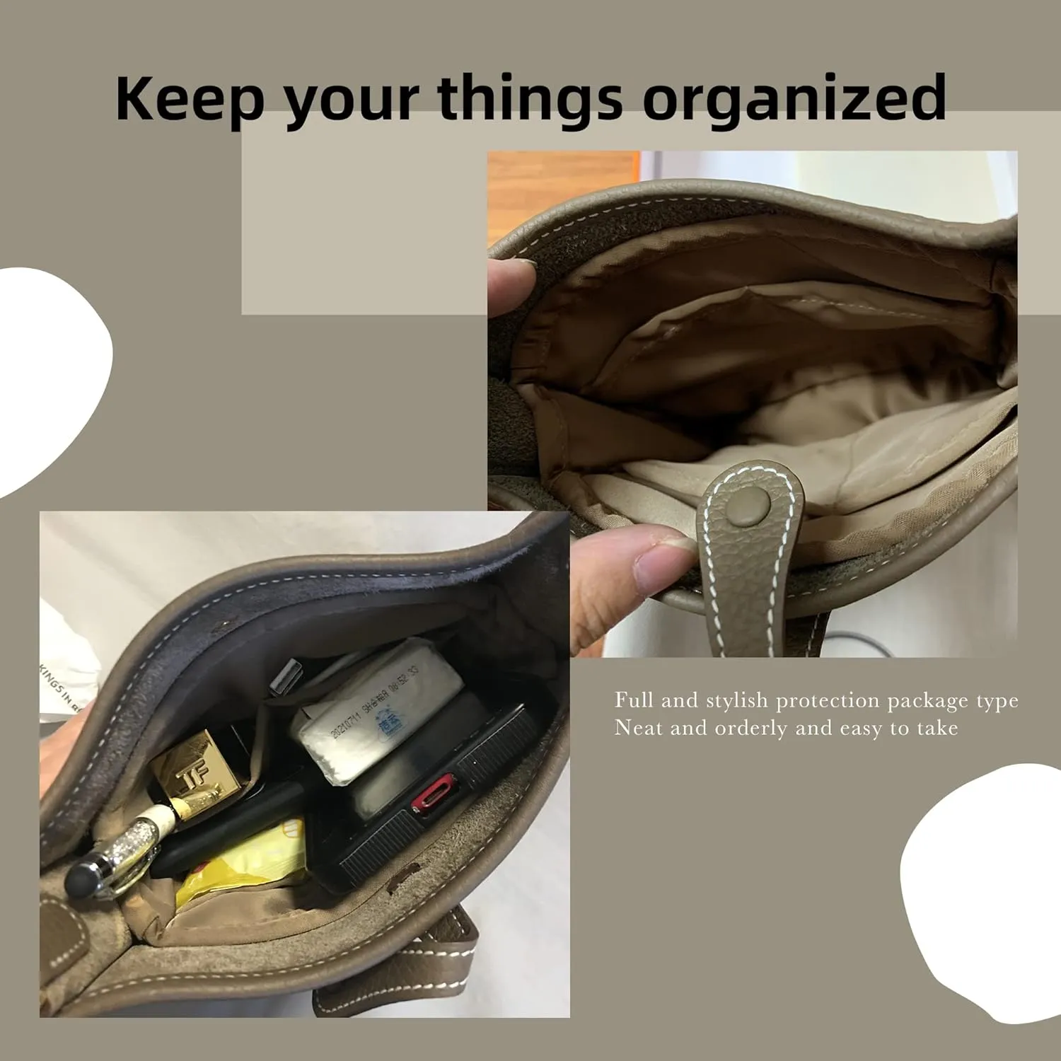 DGAZ Silky Purse Organizer Insert Fits Evelyne TPM/PM/GM/TGM Bags, Luxury Handbag & Tote Organizer, Simplicity bag organizer（Etoupe grey,TPM）