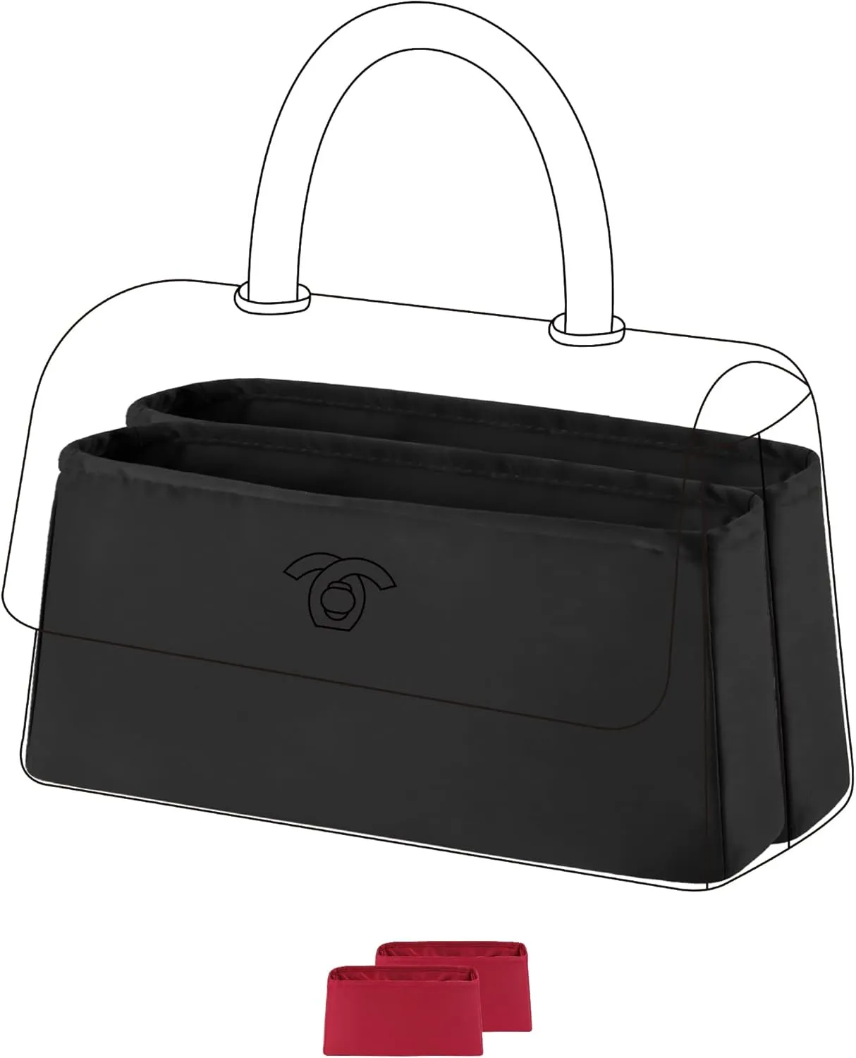 DGAZ Silky Purse Organizer Insert for Chanel Coco Handle Mini/S/M/L Bags, Luxury Handbag & Tote Organizer, Simplicity bag organizer (Black,L)