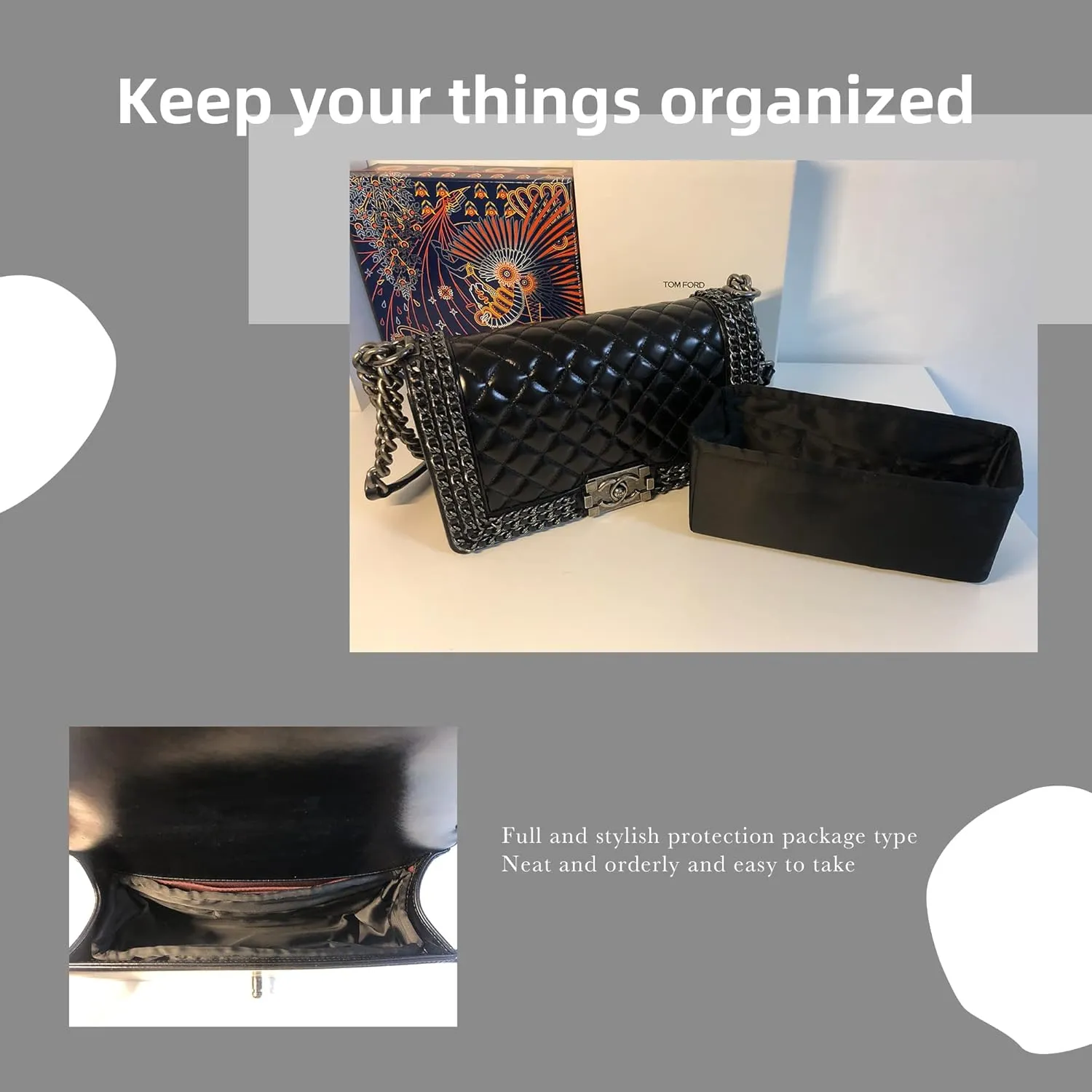 DGAZ Silky Purse Organizer Insert For Chanel Leboy Bags, Luxury Handbag & Tote Organizer, Simplicity bag organizer (Back,New Medium 28)