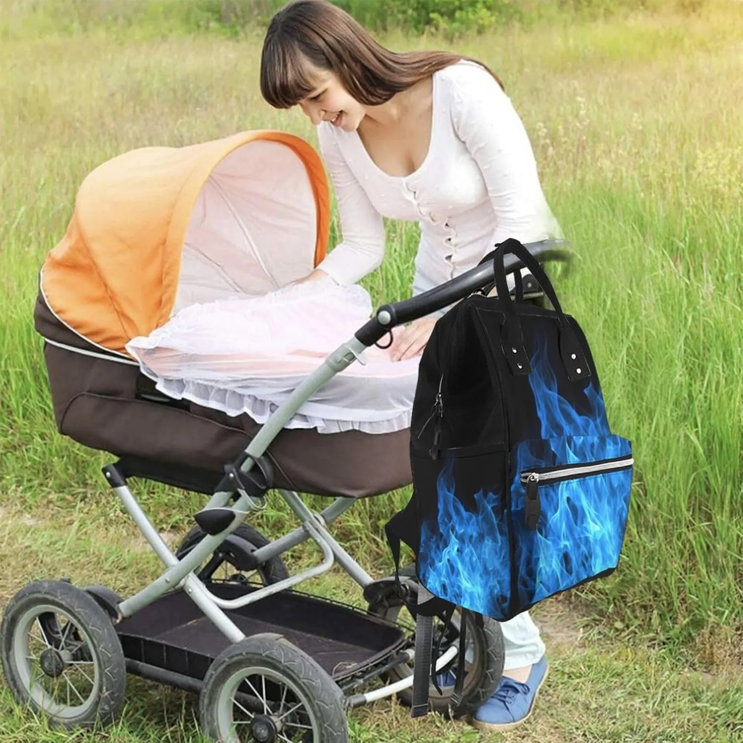 Diaper Bag Nappy Backpack Baby Bag Ocean Shark Mummy Backpack Multifunction Changing Bags for Travel, Blue Flame, One Size