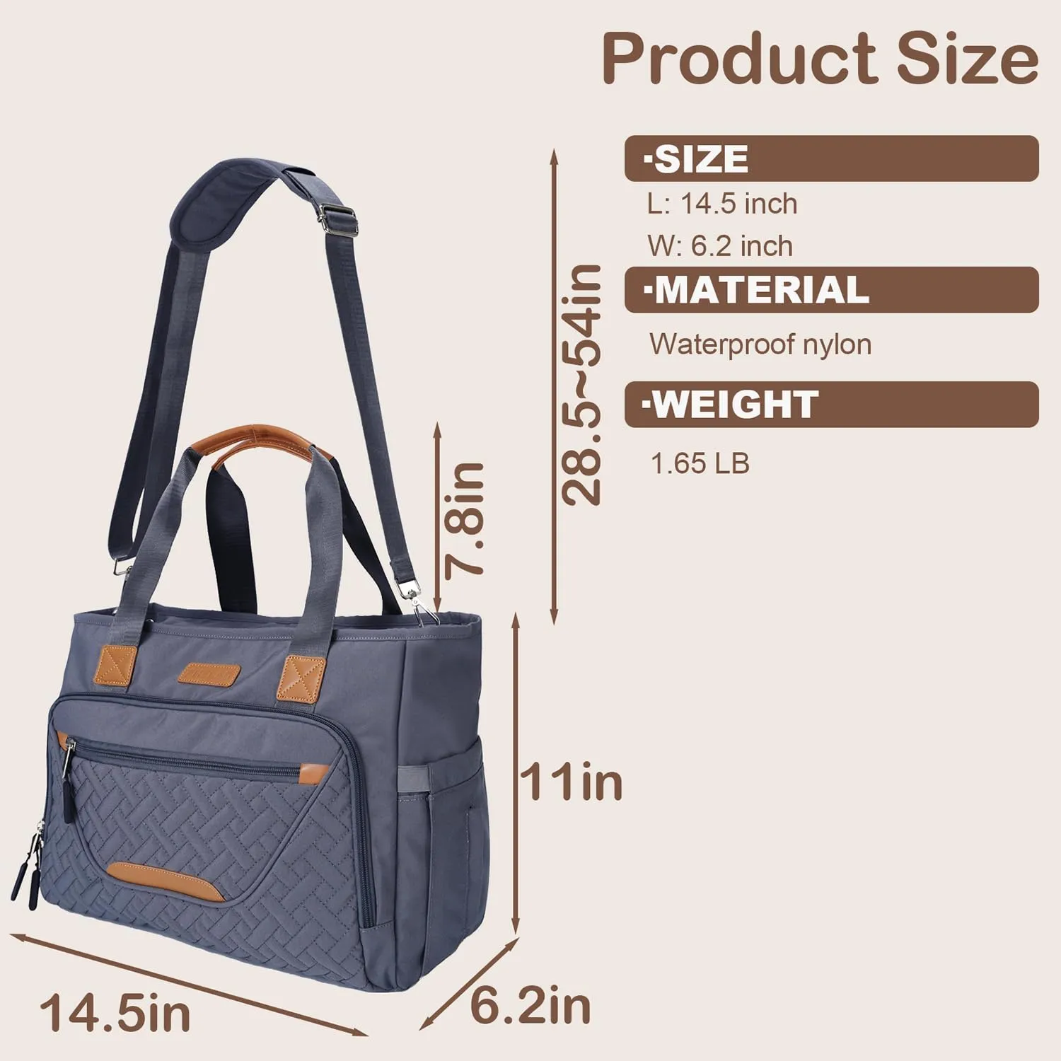 Diaper Bag Tote, Large Tote Diaper Bag with 16 Inch Laptop Compartment for Mom, Dry and Wet Compartment Messenger (Dark Gray)