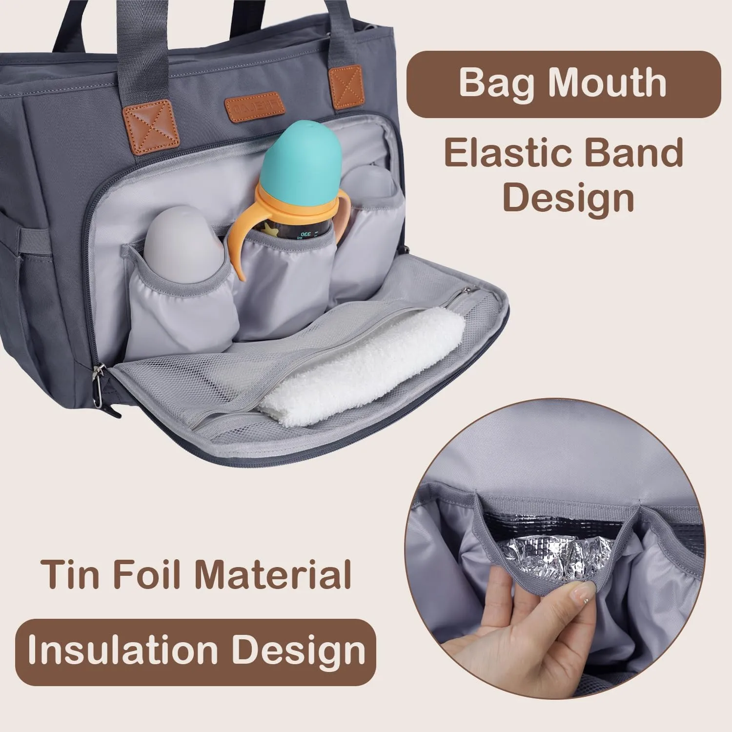 Diaper Bag Tote, Large Tote Diaper Bag with 16 Inch Laptop Compartment for Mom, Dry and Wet Compartment Messenger (Dark Gray)