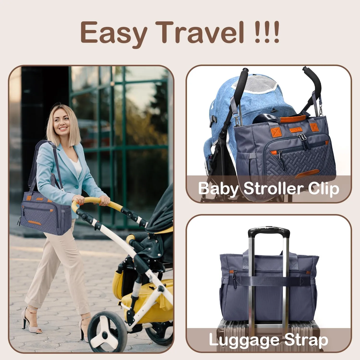 Diaper Bag Tote, Large Tote Diaper Bag with 16 Inch Laptop Compartment for Mom, Dry and Wet Compartment Messenger (Dark Gray)