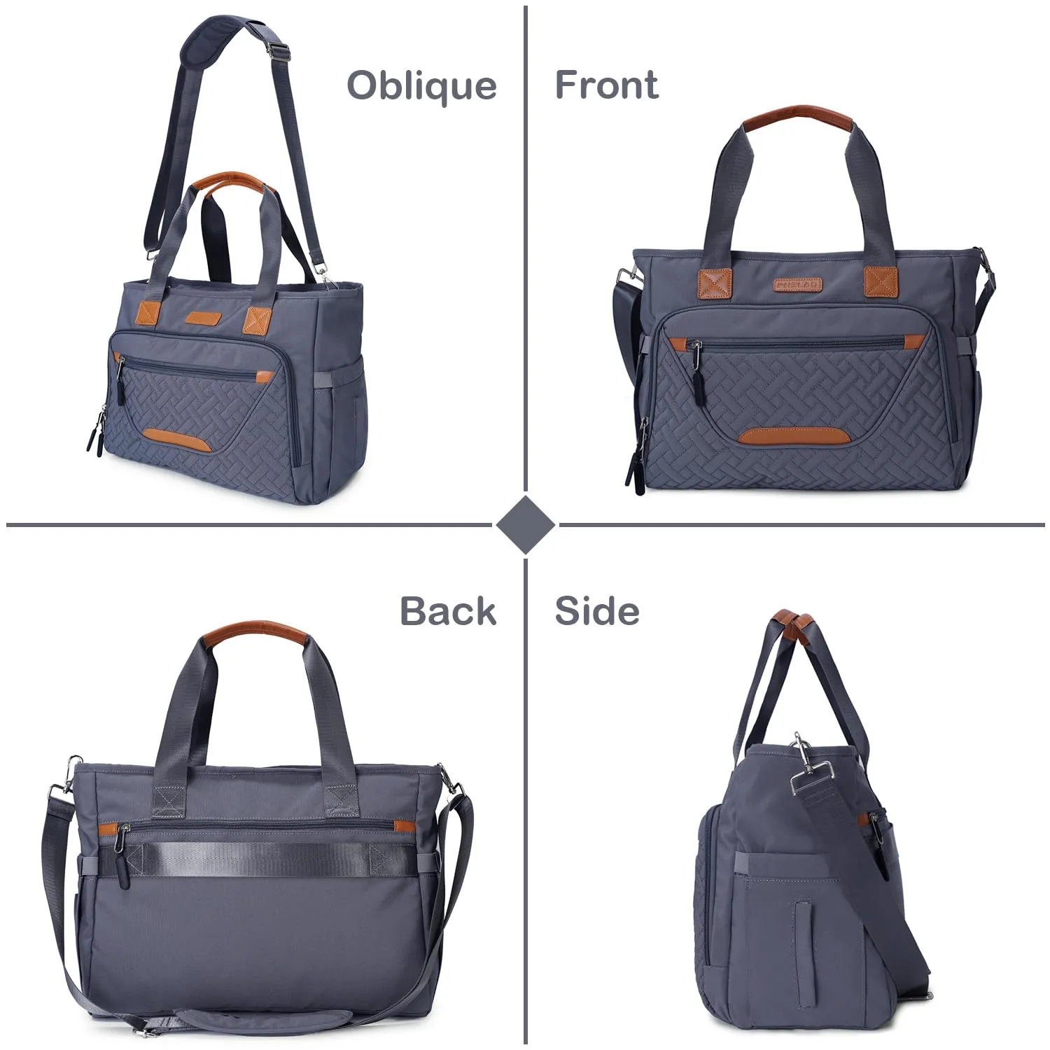 Diaper Bag Tote, Large Tote Diaper Bag with 16 Inch Laptop Compartment for Mom, Dry and Wet Compartment Messenger (Dark Gray)