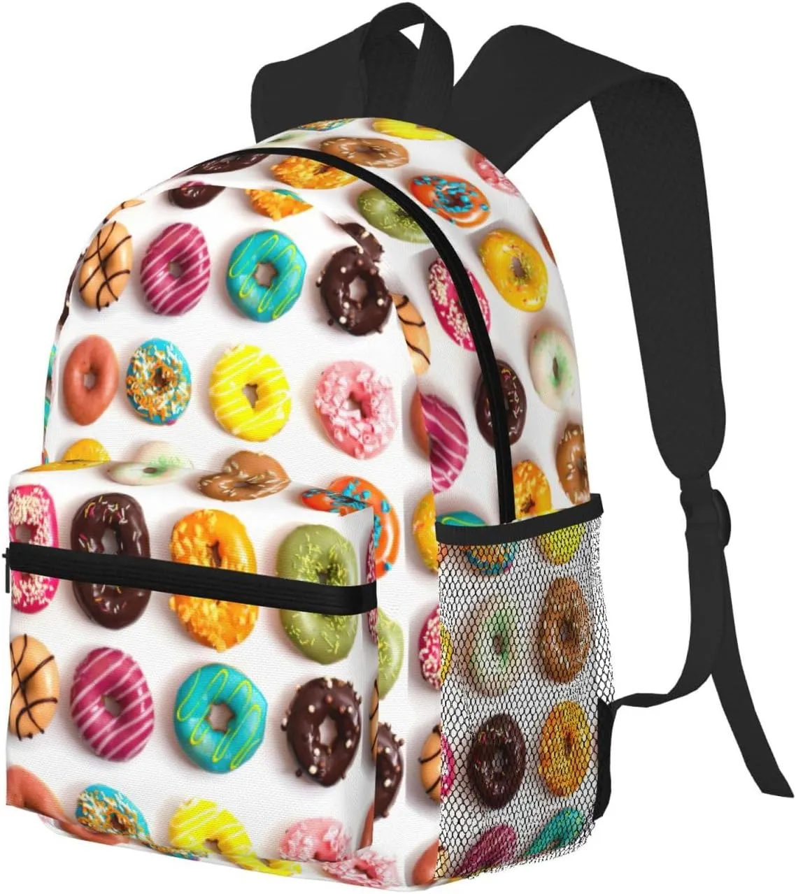 Different Flavors of Doughnuts print backpack Travel Laptop Backpack Cute Purse Casual Backpack work, traveling,, Black