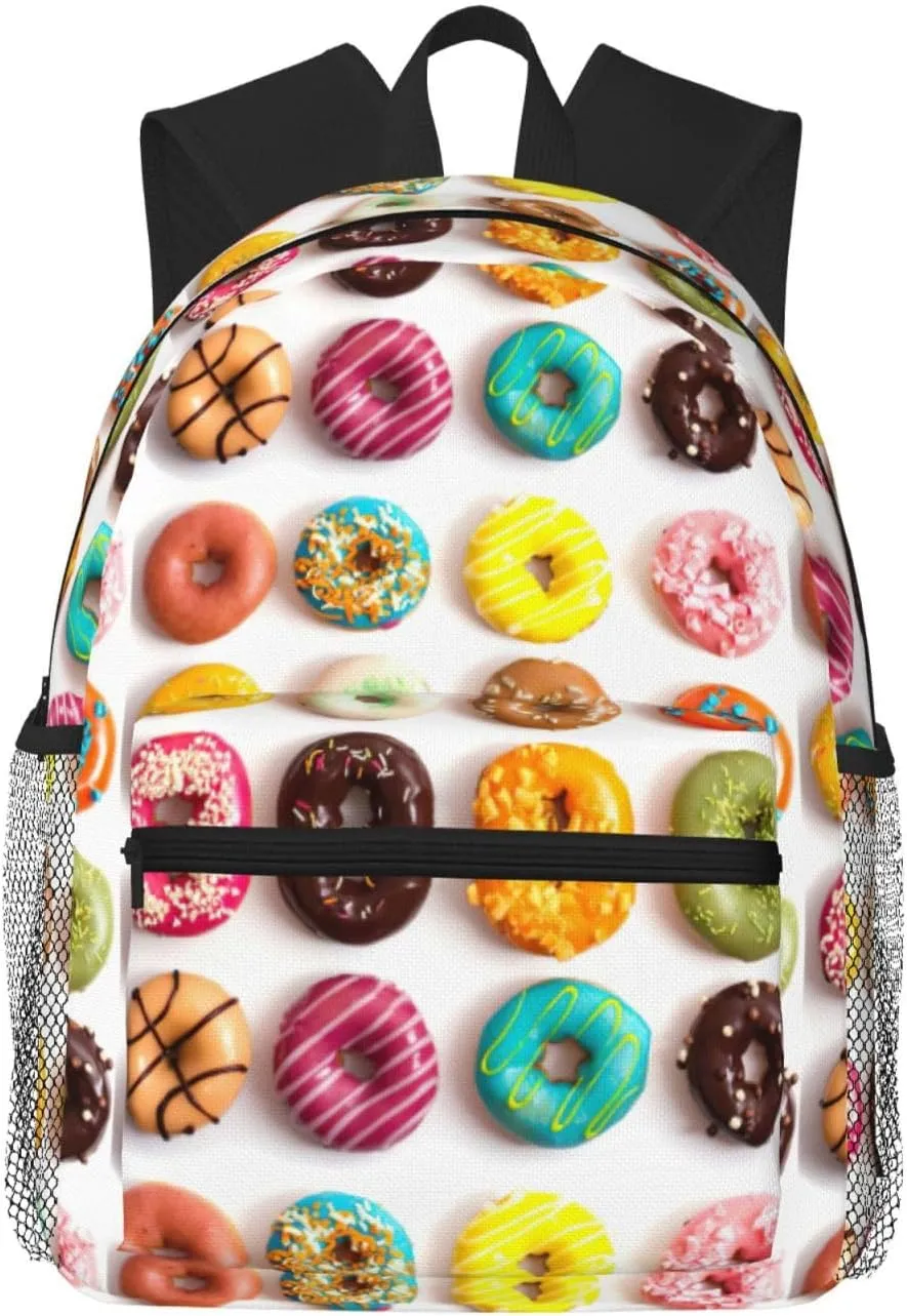 Different Flavors of Doughnuts print backpack Travel Laptop Backpack Cute Purse Casual Backpack work, traveling,, Black