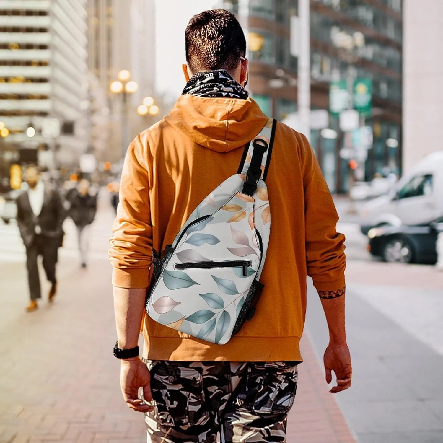 Different Leaf Patterns Crossbody Bag, Sling Bag, Sling Backpack, Belt Bags for Travel Outdoors Hiking