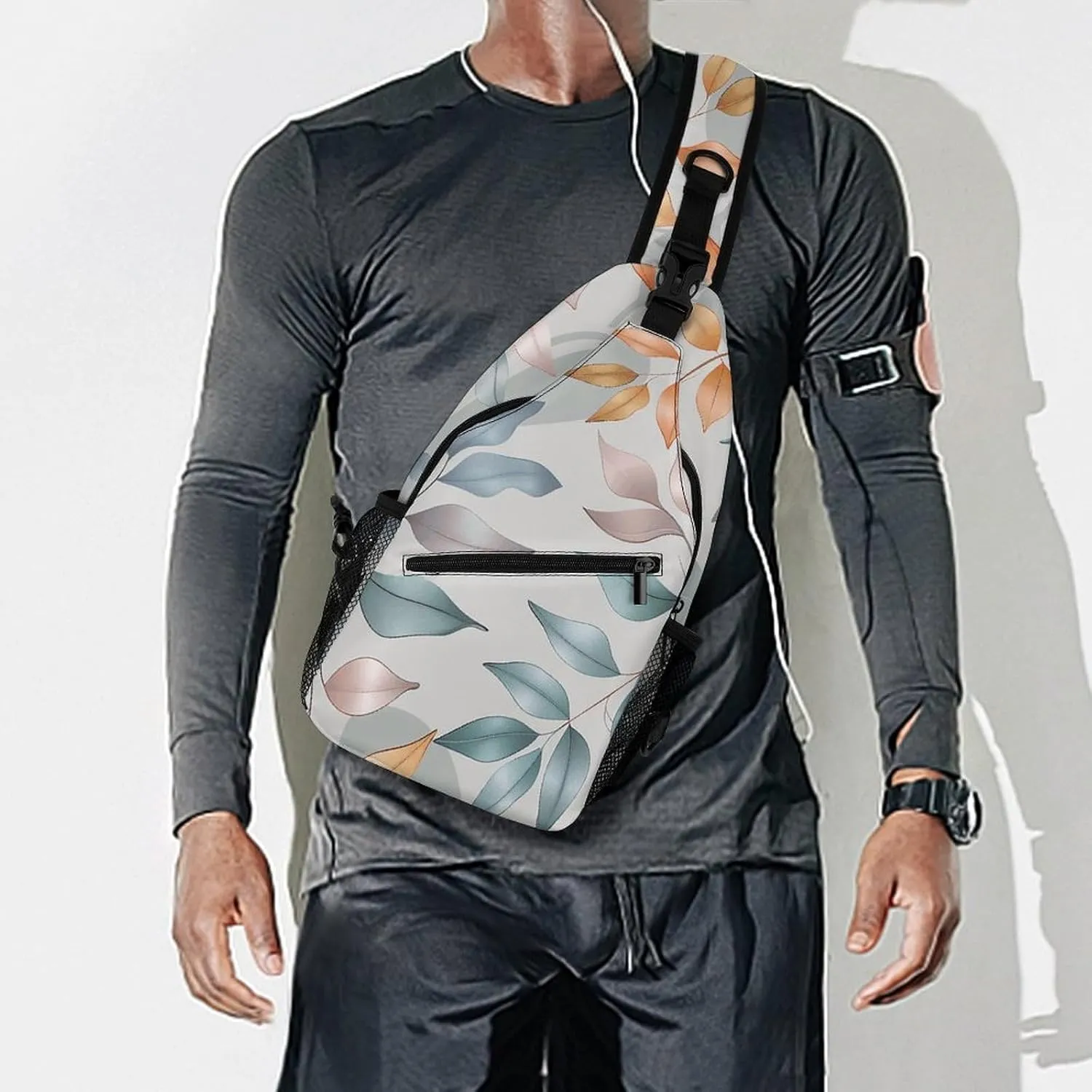Different Leaf Patterns Crossbody Bag, Sling Bag, Sling Backpack, Belt Bags for Travel Outdoors Hiking