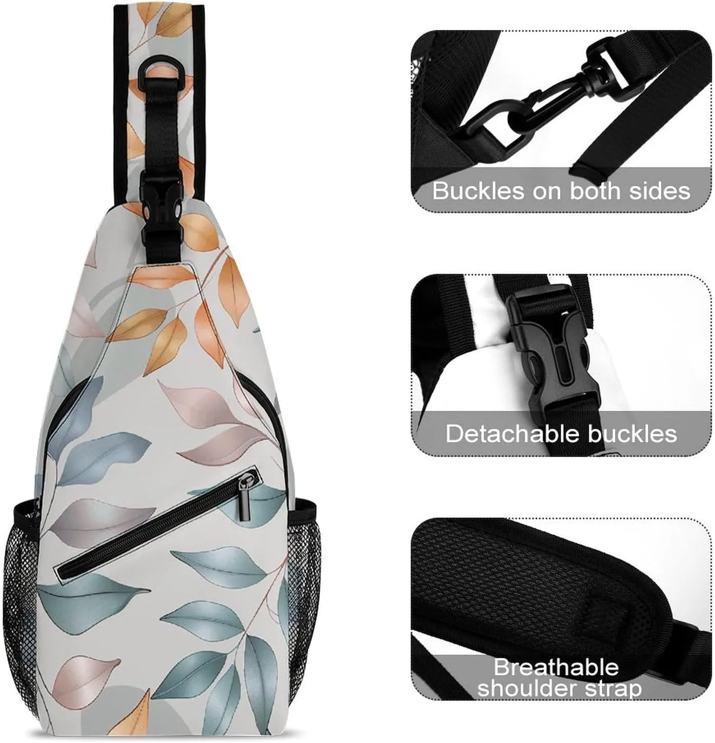 Different Leaf Patterns Crossbody Bag, Sling Bag, Sling Backpack, Belt Bags for Travel Outdoors Hiking