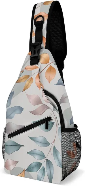 Different Leaf Patterns Crossbody Bag, Sling Bag, Sling Backpack, Belt Bags for Travel Outdoors Hiking