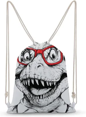 Dinosaur with Red Glasses Unisex Backpack Casual Daypacks Canvas Bag for Camping Hiking Travel 35x50cm