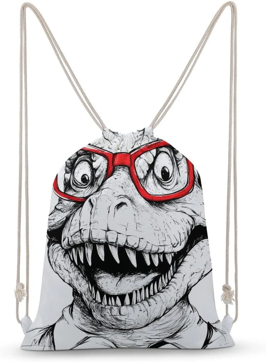 Dinosaur with Red Glasses Unisex Backpack Casual Daypacks Canvas Bag for Camping Hiking Travel 35x50cm