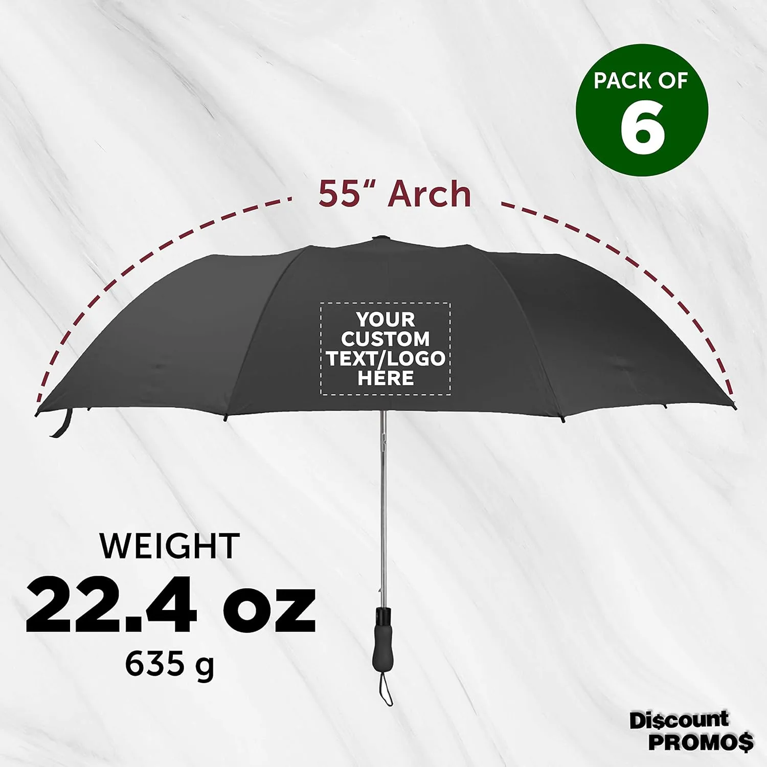 DISCOUNT PROMOS Custom Mori Telescopic Folding Umbrellas Set of 6, Personalized Bulk Pack - Perfect for Travel, Promotional Events or Giveaways - Black