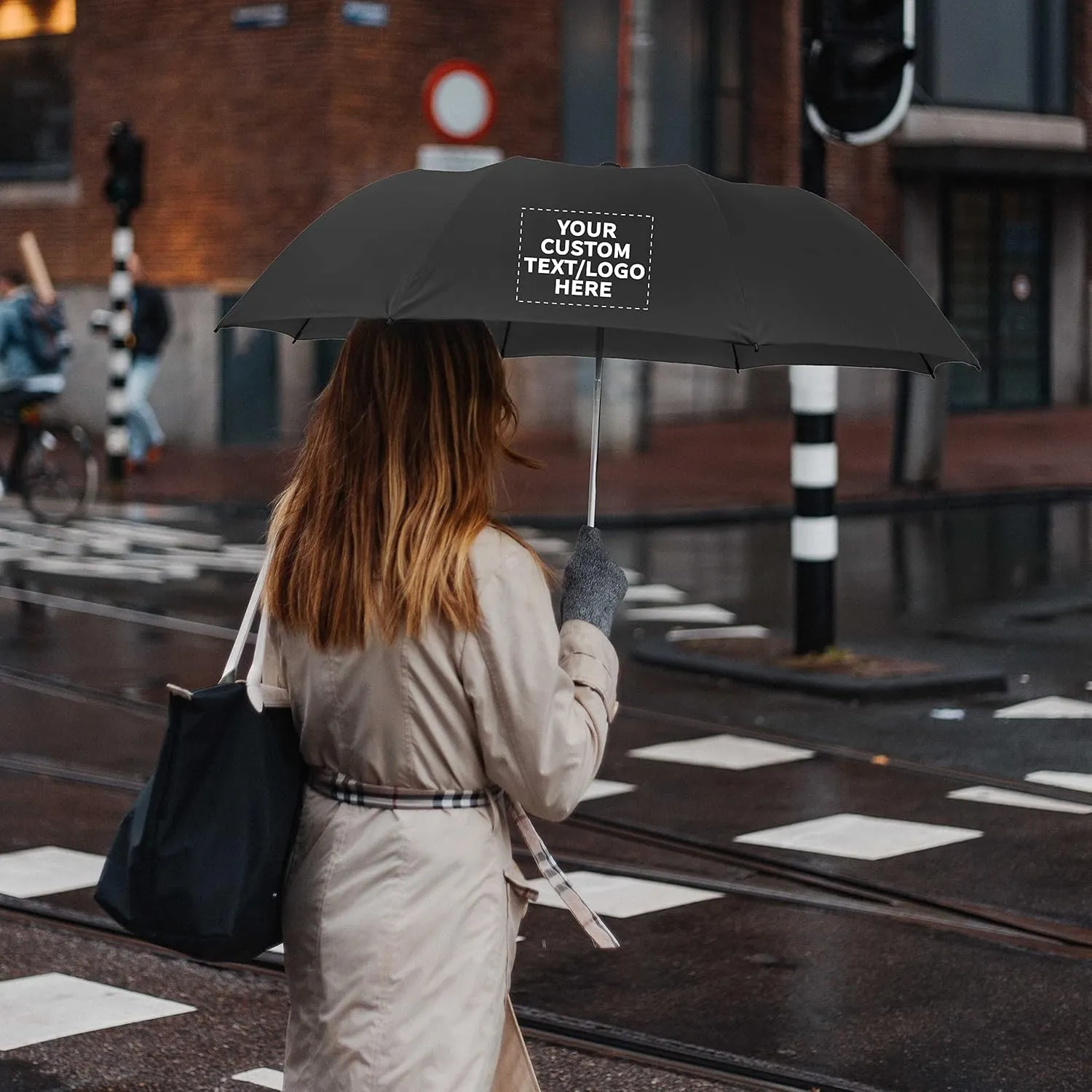 DISCOUNT PROMOS Custom Mori Telescopic Folding Umbrellas Set of 6, Personalized Bulk Pack - Perfect for Travel, Promotional Events or Giveaways - Black