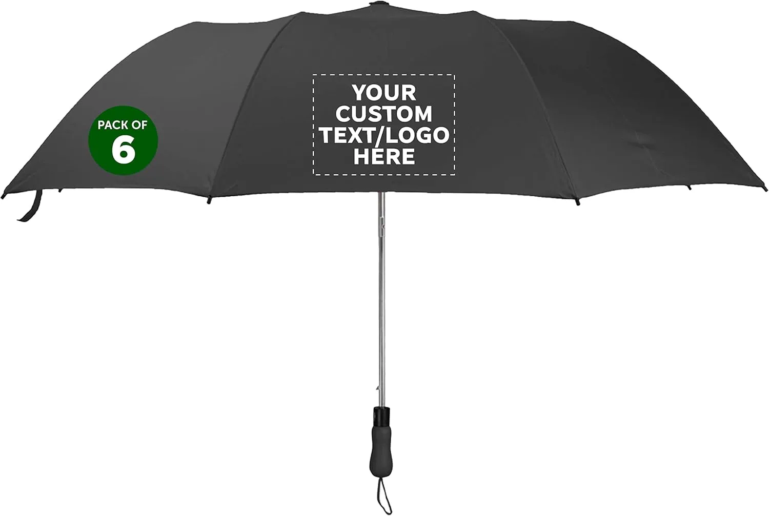 DISCOUNT PROMOS Custom Mori Telescopic Folding Umbrellas Set of 6, Personalized Bulk Pack - Perfect for Travel, Promotional Events or Giveaways - Black