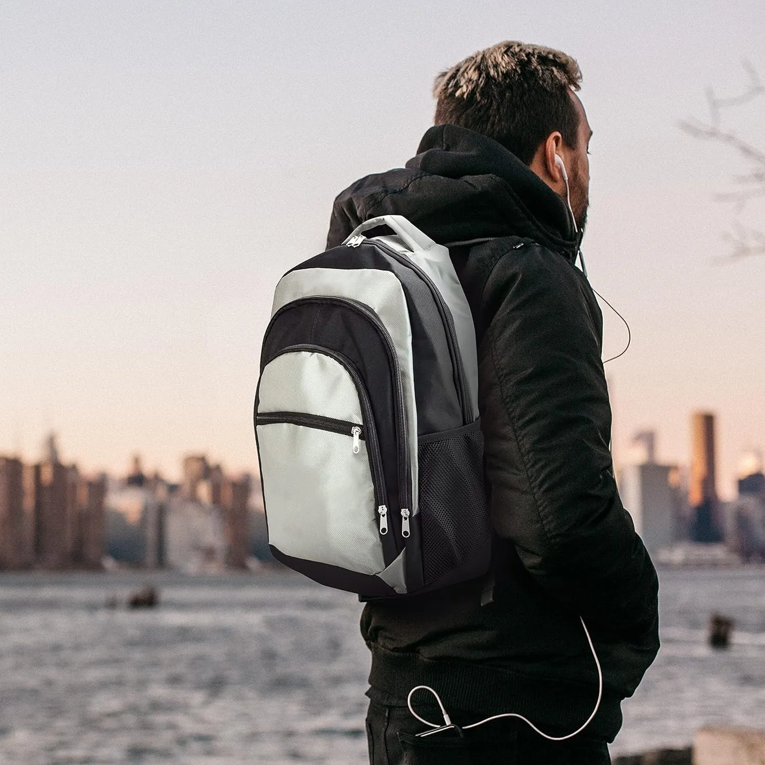 DISCOUNT PROMOS Iron Peak Multipurpose Backpacks Set of 6, Bulk Pack - Lots of Features, Bring Everywhere You Go, Perfect for Travellers, and for Everyday Use - Grey