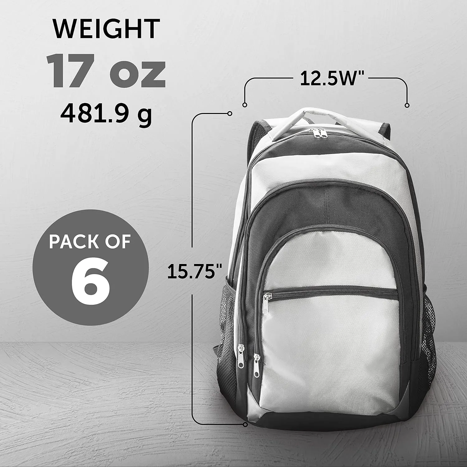 DISCOUNT PROMOS Iron Peak Multipurpose Backpacks Set of 6, Bulk Pack - Lots of Features, Bring Everywhere You Go, Perfect for Travellers, and for Everyday Use - Grey