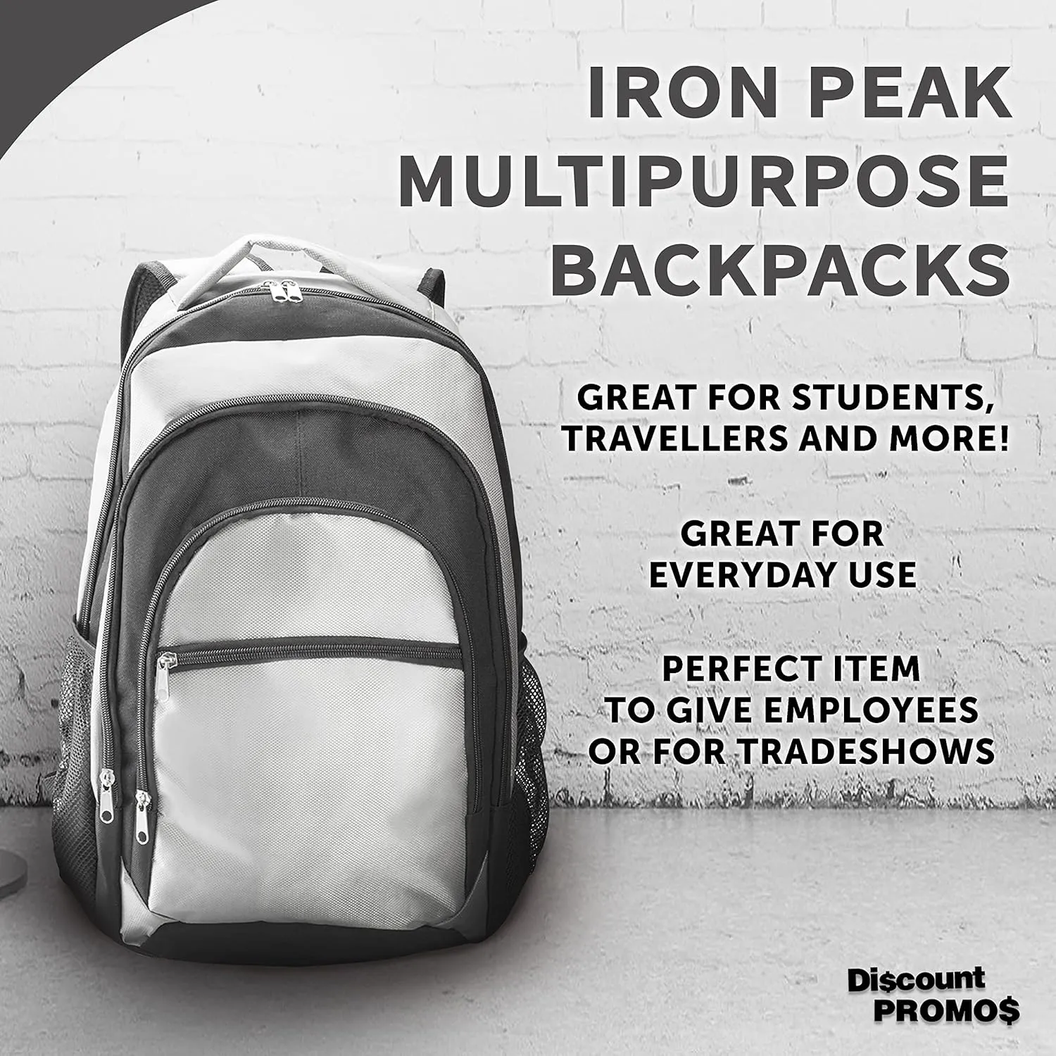 DISCOUNT PROMOS Iron Peak Multipurpose Backpacks Set of 6, Bulk Pack - Lots of Features, Bring Everywhere You Go, Perfect for Travellers, and for Everyday Use - Grey