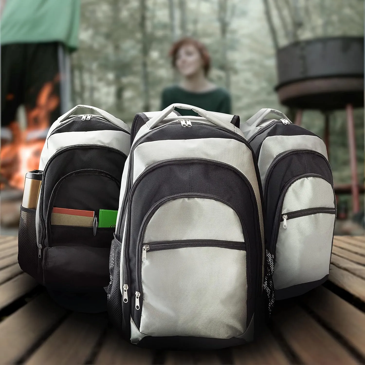 DISCOUNT PROMOS Iron Peak Multipurpose Backpacks Set of 6, Bulk Pack - Lots of Features, Bring Everywhere You Go, Perfect for Travellers, and for Everyday Use - Grey