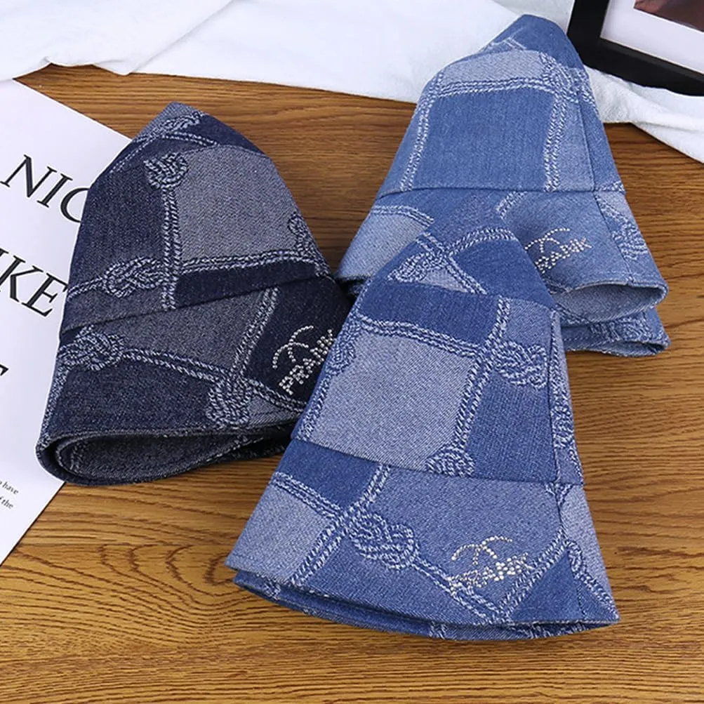 Distressed Denim Bucket Hats Frayed Jean Ripped Hole Fringe Edge Sun Beach Women