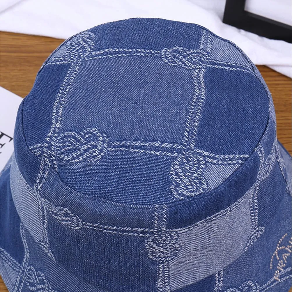 Distressed Denim Bucket Hats Frayed Jean Ripped Hole Fringe Edge Sun Beach Women