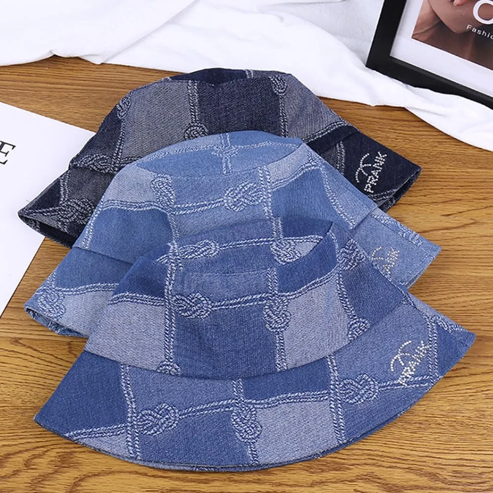 Distressed Denim Bucket Hats Frayed Jean Ripped Hole Fringe Edge Sun Beach Women
