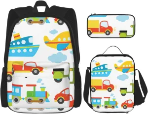 Diversified Transportation Print Comfortable Adjustable Shoulder Casual Fashion Backpack Lunch Bag Pencil Case