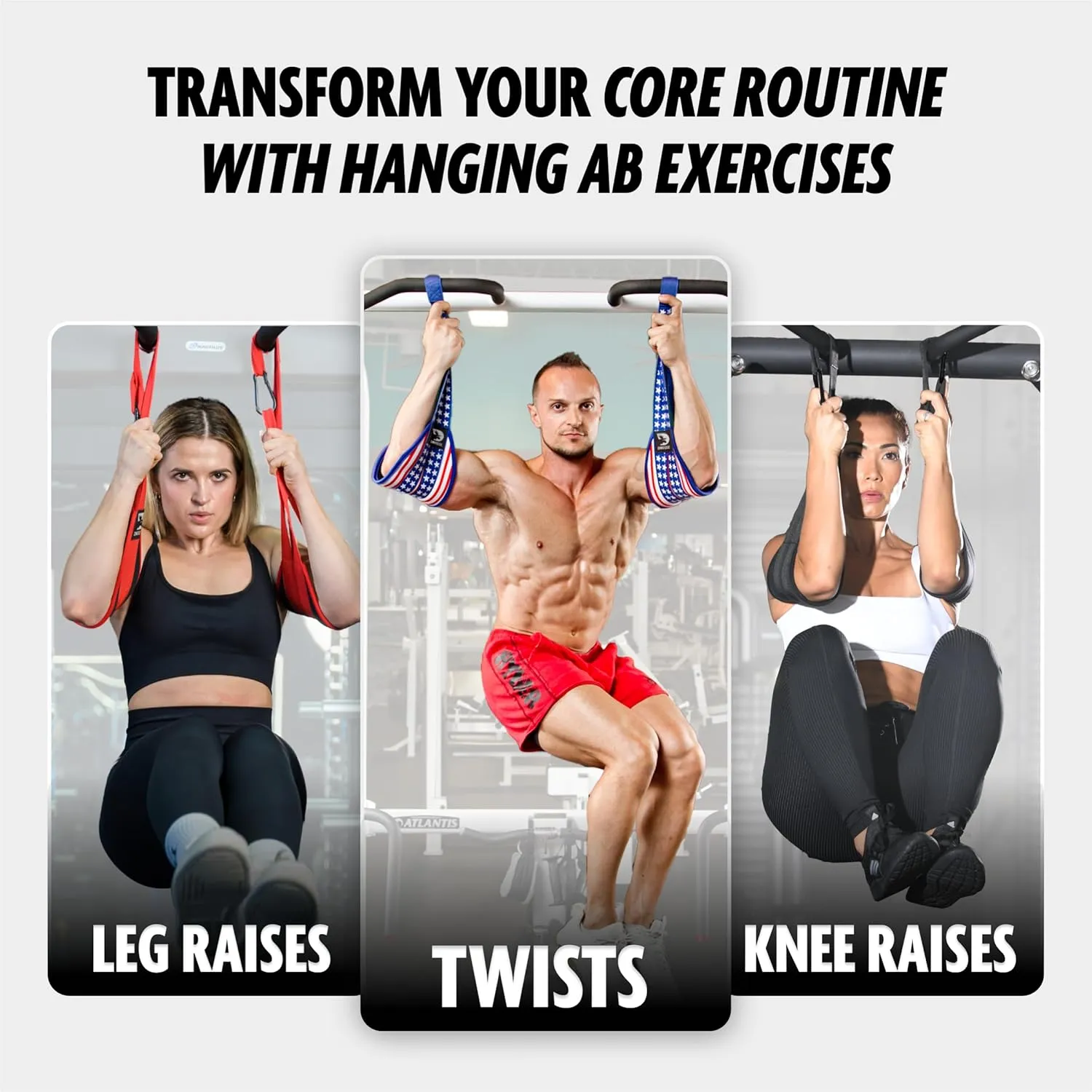 DMoose Fitness Hanging Ab Straps for Pull Up Bar & Core Strength Training - Thick Padded Arm Strap for Ab Swing with 2 Rust-Resistant Carabiners - Pull Up Straps for Abs Workout at Home and Gym (Pair)
