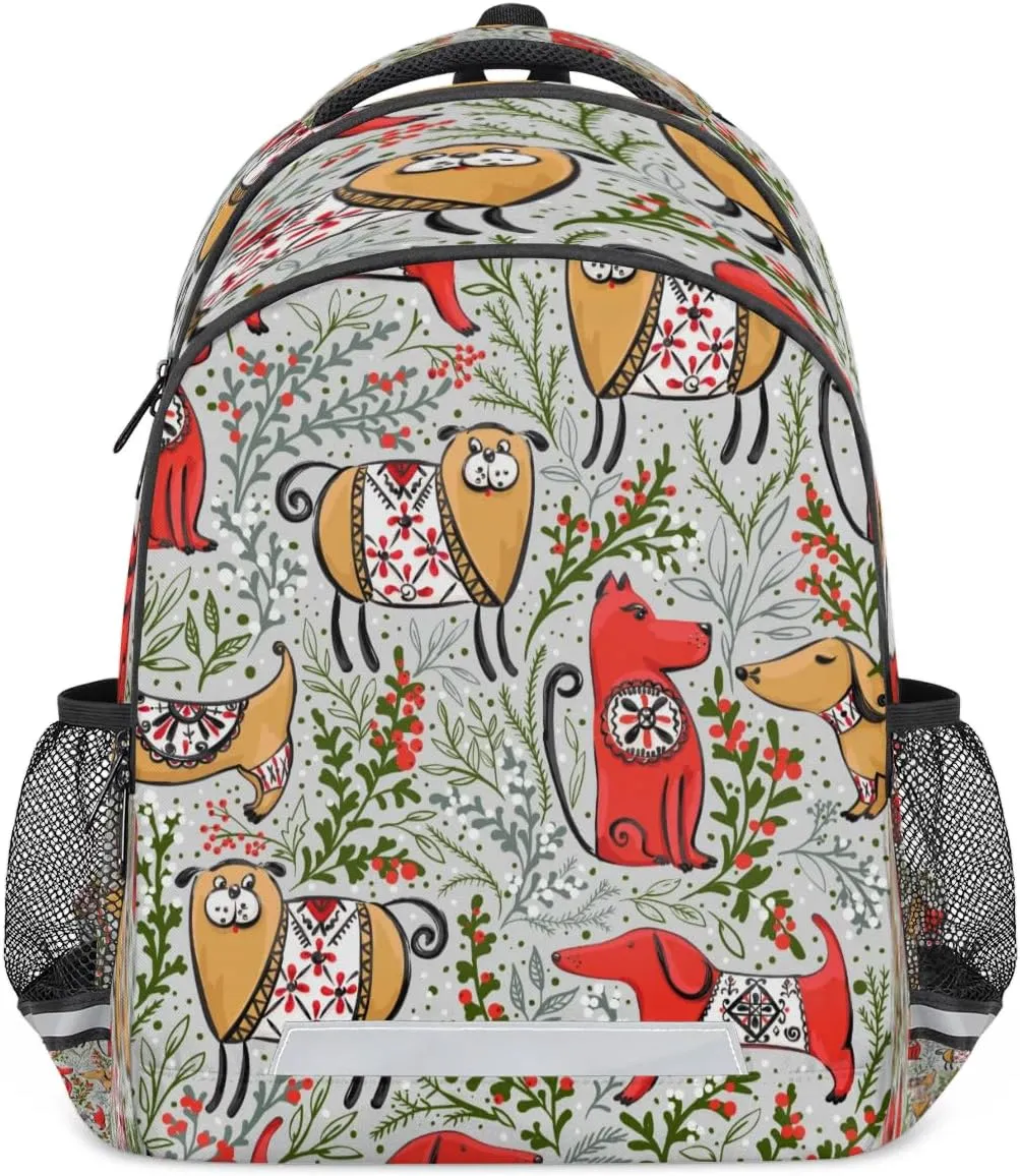 Dog Flower Animal Laptop Backpack Lightweight College Backpack with Reflective Strip for Men Women Adult Casual Travel Hiking Gym Work Daypack