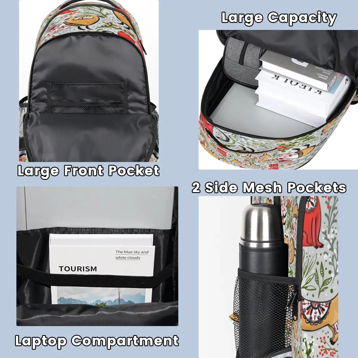 Dog Flower Animal Laptop Backpack Lightweight College Backpack with Reflective Strip for Men Women Adult Casual Travel Hiking Gym Work Daypack