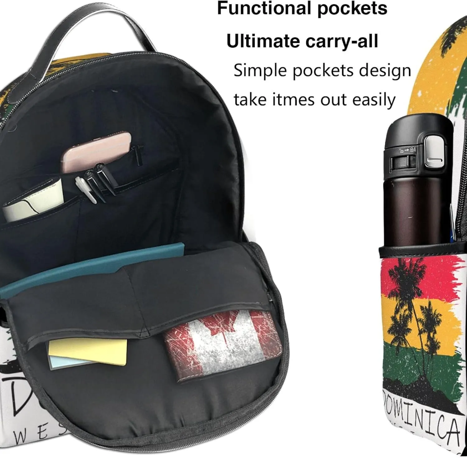 Dominica Palm Flag Casual Backpacks Laptop Backpack Carry-on Daypack Sports Travel Rucksack Lightweight Working Bag for Outdoor Hiking Cycling Walking