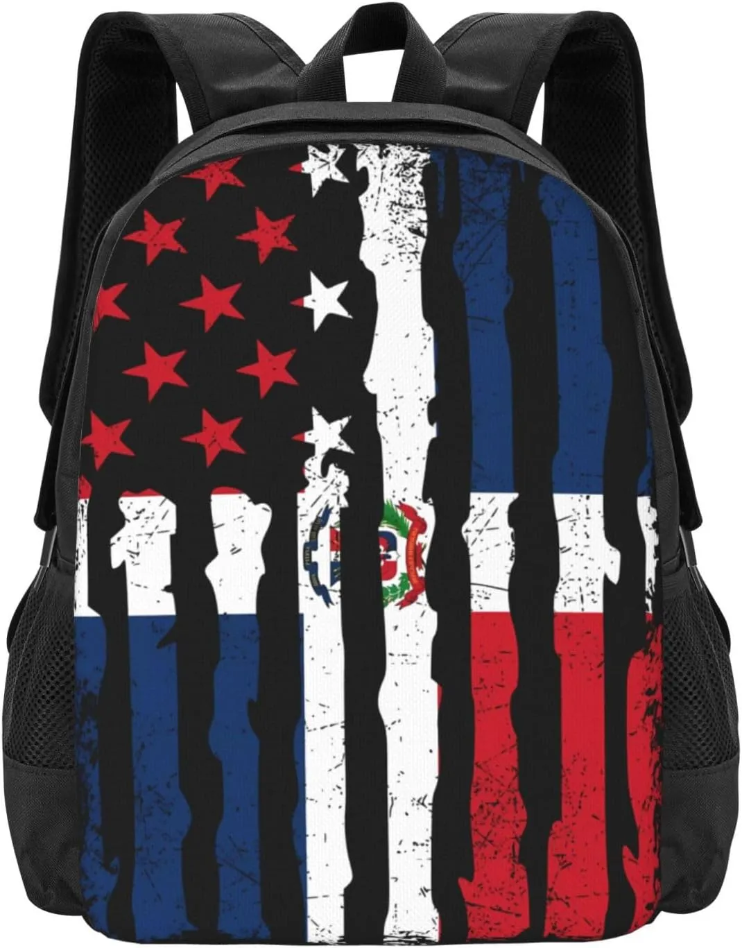 Dominican Roots American Pride Flag Casual Backpack Large Capacity Backpacks 15 Inch Laptop Back Pack Travel Rucksack Daypack Commuter Bags with Adjustable Strap for Camping