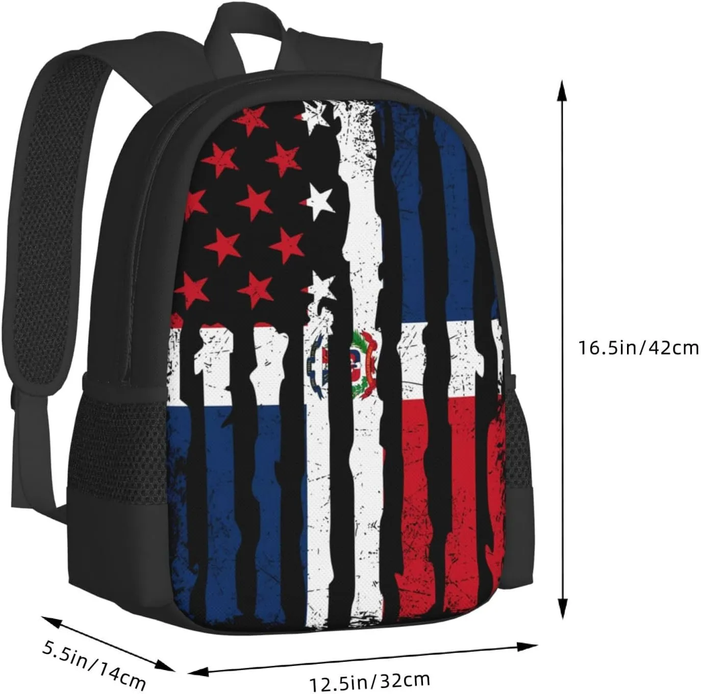 Dominican Roots American Pride Flag Casual Backpack Large Capacity Backpacks 15 Inch Laptop Back Pack Travel Rucksack Daypack Commuter Bags with Adjustable Strap for Camping