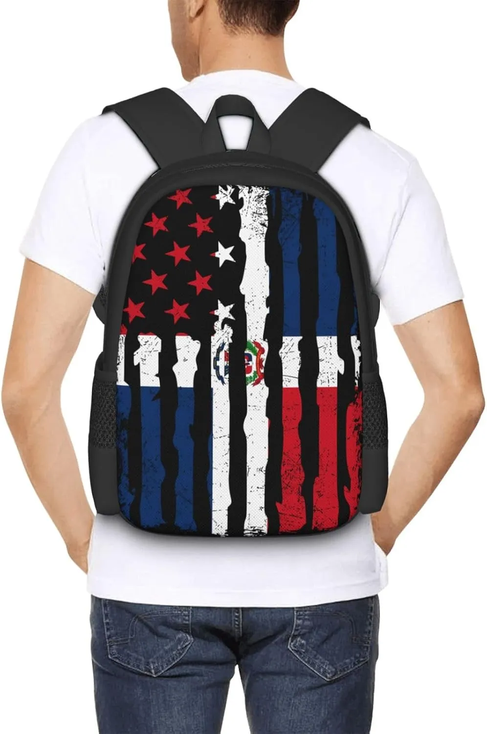 Dominican Roots American Pride Flag Casual Backpack Large Capacity Backpacks 15 Inch Laptop Back Pack Travel Rucksack Daypack Commuter Bags with Adjustable Strap for Camping