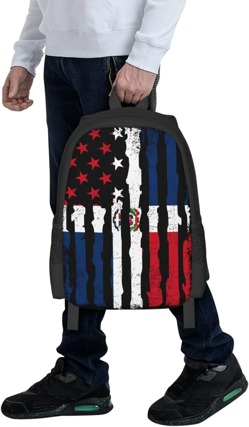 Dominican Roots American Pride Flag Casual Backpack Large Capacity Backpacks 15 Inch Laptop Back Pack Travel Rucksack Daypack Commuter Bags with Adjustable Strap for Camping