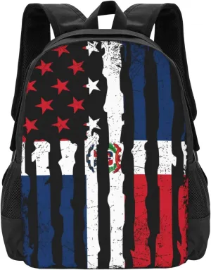 Dominican Roots American Pride Flag Casual Backpack Large Capacity Backpacks 15 Inch Laptop Back Pack Travel Rucksack Daypack Commuter Bags with Adjustable Strap for Camping
