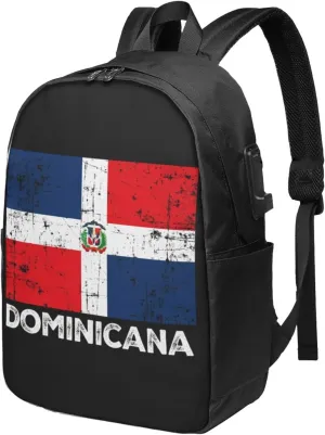Dominicana Dominican Republic Flag Travel Backpack 17-Inch Laptop Backpacks Business Rucksack Casual Sport Daypack with USB Charging Port Carry-on Bag for Camping Biking